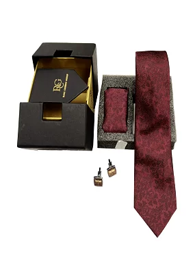 Rare Combee Signature Edition Maroon Blue Color Luxurious Necktie with Pocket Square,Cufflink for Party, Wedding or Corporate Gift