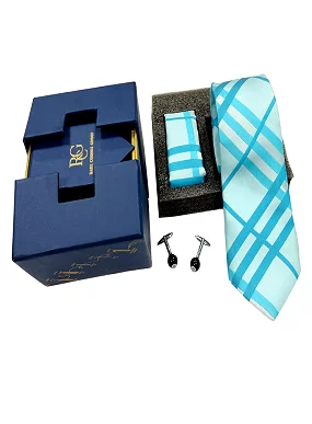 Rare Combee Signature Edition AQUA BLUE Color Luxurious Necktie with Pocket Square,Cufflink for Party, Wedding or Corporate Gift