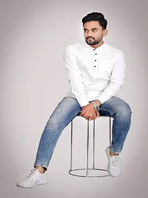 CROWN WORLD Men's Cotton Regular White Short Kurta , Casual & Ethnic Wear with Long Sleeve