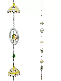 Palak Saxena Rajasthani Multicolor Elephant Latkan with Chatri Ring Set of 2 | Hanging Décor for Wall, Window, Garden, Home & Office Item (Multicolor)