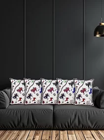 Set of 5 Decorative Cushion Covers, 40 x 40 cm, Square Cotton Linen Beautiful Decorative Cushion Covers with Hidden Zip, Single-Sided Print, Decorative Cushion Covers for Sofa, Car, Outdoor, Bedroom