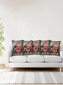 Set of 5 Decorative Cushion Covers, 40 x 40 cm, Square Cotton Linen Elephant Decorative Cushion Covers with Hidden Zip, Single-Sided Print, Decorative Cushion Covers for Sofa, Car, Outdoor, Bedroom