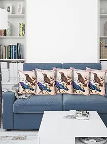 Palak Saxena Set of 5 Decorative Cushion Covers, 40 x 40 cm, Square Cotton Linen Decorative Cushion Covers with Hidden Zip, Single-Sided Print, Bird Decorative Cushion Covers for Sofa, Car, Bedroom