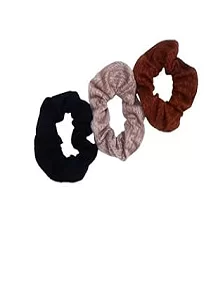 Palak Saxena Hair Scrunchies Ties Pack of 3 for Women and Girls, Black, Brown, Mustard