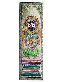 Divine Presence - Handmade Lord Jagannath Unframed Pattachitra Wall Art on Tussar Silk - 50 x 25 cm - Exquisite Home and Office Decor