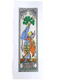 Handmade Pattachitra Painting of Radha Krishna – Traditional Indian Art on Tussar Silk (Unframed, 50 x 25 cm)