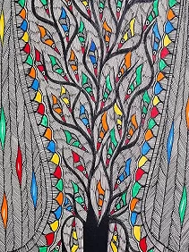 Palak Saxena Madhubani Art: Dancing Fishes and Blossoming Trees - Unframed, 32.2 x 24.2 inches Art For Home and Office