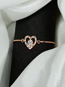Artificial Golden Rose Evil Eye Heart Charm Bracelet for Women & Girls | Adjustable Stylish Wrist Accessory | Good Luck Gift for Birthday, Valentine, Friendship (Modern)