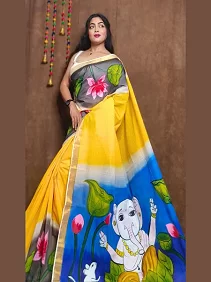 Kerala Cotton Hand-Painted Saree – Artistic Elegance with Blouse Piece