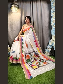 Kerala Cotton Hand-Painted Saree – Artistic Elegance with Blouse Piece
