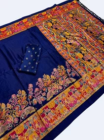 Premium Dola Silk Saree – Golden Print Elegance with Blouse Piece