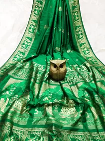 Dual Tone Bishnupuri Baluchari Silk Saree – Pure Soft Elegance with Blouse Piece