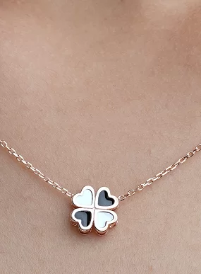 Black and White Clover Pendant Chain