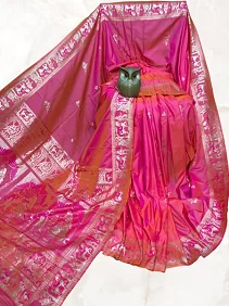 Dual Tone Bishnupuri Baluchari Silk Saree – Pure Soft Elegance with Blouse Piece