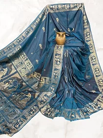 Dual Tone Bishnupuri Baluchari Silk Saree – Pure Soft Elegance with Blouse Piece