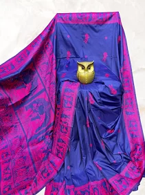 Dual Tone Bishnupuri Baluchari Silk Saree – Pure Soft Elegance with Blouse Piece