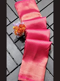 Brocade Silk Saree / Bangalore Silk Saree with Zari Border & Blouse Piece