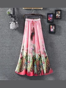 Long Skirt of Women | Women's Ethnic Flared Skirt - Fancy Dori & Button Work | Silk Long Skirt for Festive & Casual Wear