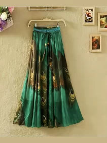 Long Skirt of Women | Women's Ethnic Flared Skirt - Fancy Dori & Button Work | Silk Long Skirt for Festive & Casual Wear