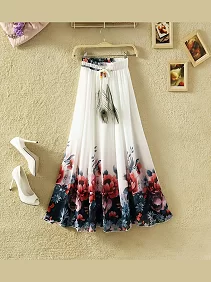 Long Skirt of Women | Women's Ethnic Flared Skirt - Fancy Dori & Button Work | Silk Long Skirt for Festive & Casual Wear