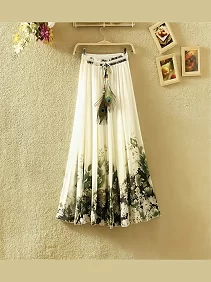 Long Skirt of Women | Women's Ethnic Flared Skirt - Fancy Dori & Button Work | Silk Long Skirt for Festive & Casual Wear