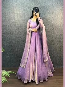 Women’s Party Wear Gown | Embroidered Gown Set | Ethnic Festive Gown with Dupatta