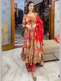 Muslin Cotton Suit Set with Chanderi Dupatta – Elegant Printed Suit Set | Women’s Ethnic Set | Kurta with Bottom & Dupatta | Kurta Set for Women