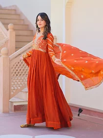 Premium Fendy Embroidered Gown with Dupatta – Gown Love | Women’s Readymade Ethnic Gown with Dupatta | Party & Festive Wear