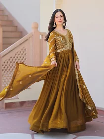 Premium Fendy Embroidered Gown with Dupatta – Gown Love | Women’s Readymade Ethnic Gown with Dupatta | Party & Festive Wear