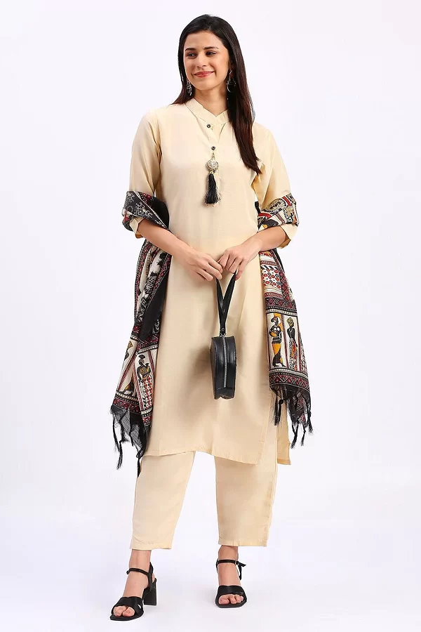 Buy Women's Beautiful Creamy White colour Kurta suit Set