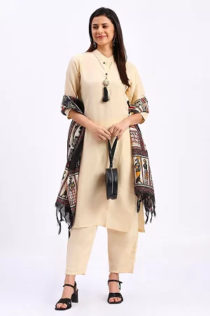 Buy Women's Beautiful Creamy White colour Kurta suit Set