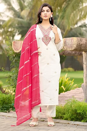 Buy Designer Kurta Pant Dupatta Set for Women - Embroidered with Sequence & Zari