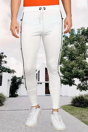 Men Solid White Track Pants | LUMINOIRE