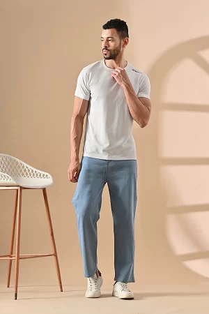 Men Loose Fit Mid Rise Light Blue Jeans