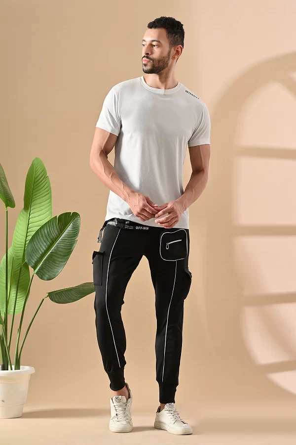 Men Solid Black Track Pants