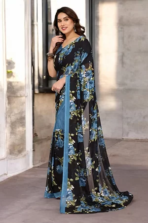 Soft Georgette Printed Saree with Matching Blouse | Lightweight Wedding & Party Wear Saree
