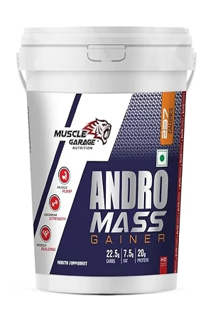 Muscle Garage Andro Mass Gainer | 237 Calories, 20g Protein, 7.5g Fat per Serving – High Protein Weight Gainer for Muscle Mass Pump,Strength, Building | Chocolate Flavor| 4.5Kg