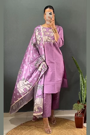 Roman Silk Kurti with Hand Work & Cotton Inner, Pant and Dupatta | Elegant Women’s Ethnic Wear in All Sizes (S to XXXL)