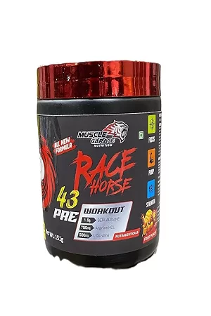Muscle Garage Race Horse Pre-Workout | Energy, Focus, Strength & Muscle Pump Booster – 43 Servings| Explosive Performance Supplement | Fruit Punch Flavor | 151 gm