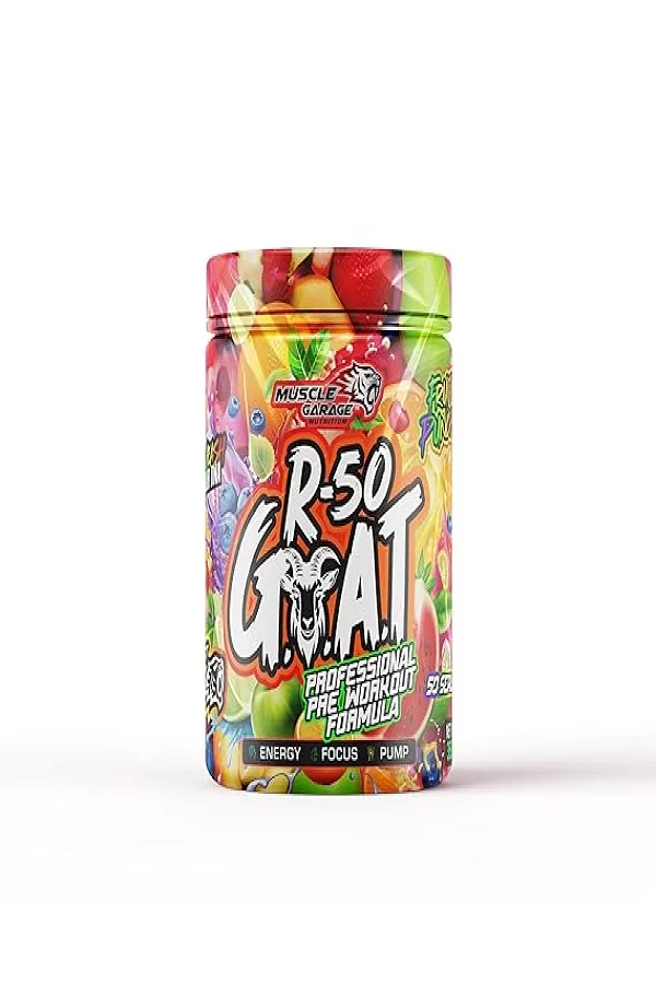 Muscle Garage R-50 GOAT Pre-Workout| Energy, Focus, Strength & Muscle Pump Booster | 50 Servings – Explosive Performance Supplement | 350 gm (350gm, Fruit Punch)