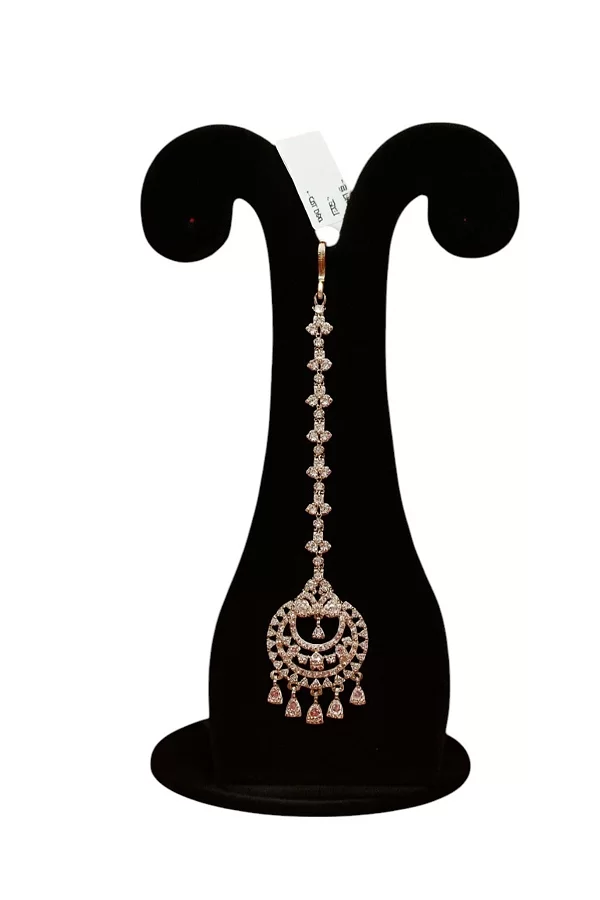Crystal Chandelier Maang Tikka – Rose Gold Traditional Indian Bridal Headpiece