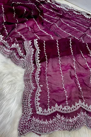 PARTY WEAR DESIGNER SAREES WITH HAND  EMBELLISHED STONES AND WORK