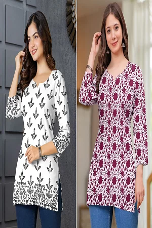 Short Kurti printed Cotton Fabric combo pack 2