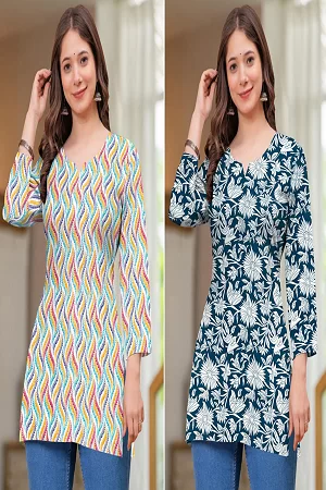 Short Kurti printed Cotton Fabric combo pack 2
