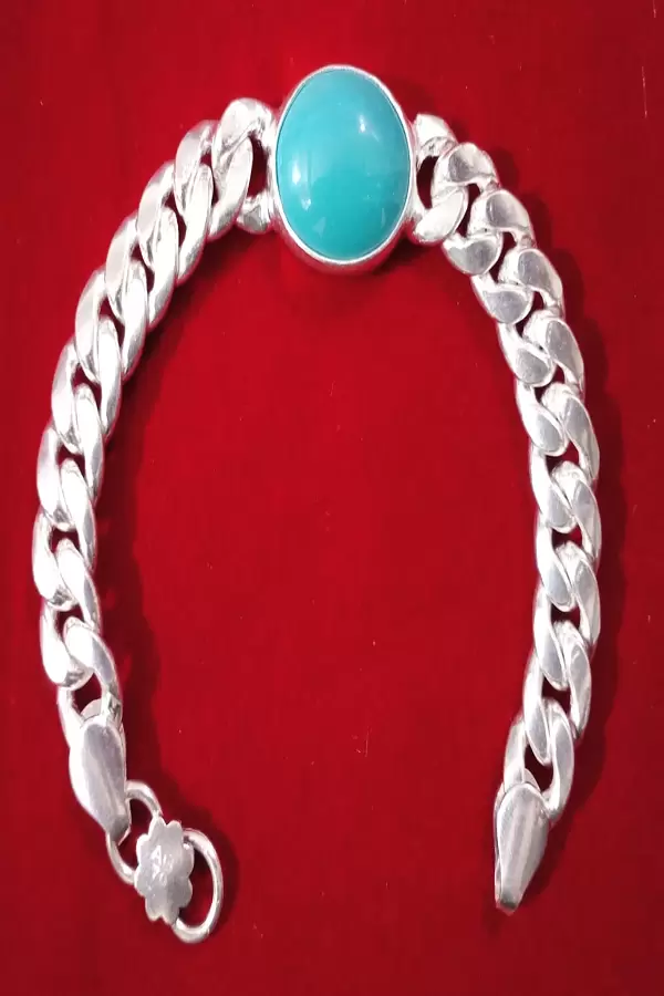 Royalcraft Premium Quality German Silver White Metal Turquoise Bracelet