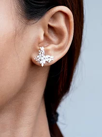 Pink & White Floral Butterfly Stud Earrings