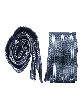 Rare Combee Premium Necktie for Men with a Pocket Square Grey Checked Design For Corporate, Partyware