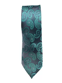 Premium Silk Necktie for Men with Matching Cufflinks and Pocket Square - Forest Green Paisley Design