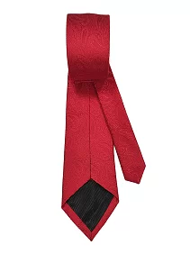 Rare Combee Men's Formal Red Silk Necktie, Premium Fabric Superior Finishing Self Design with Pocket Squre