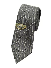 Rare Combee Grey Premium Gold Silk Necktie with Pocket Square, Cufflinks Tie Pin & Rose Pin for Party's, Reception, Gift, Business, Office, Weeding, Corporate, Meeting  